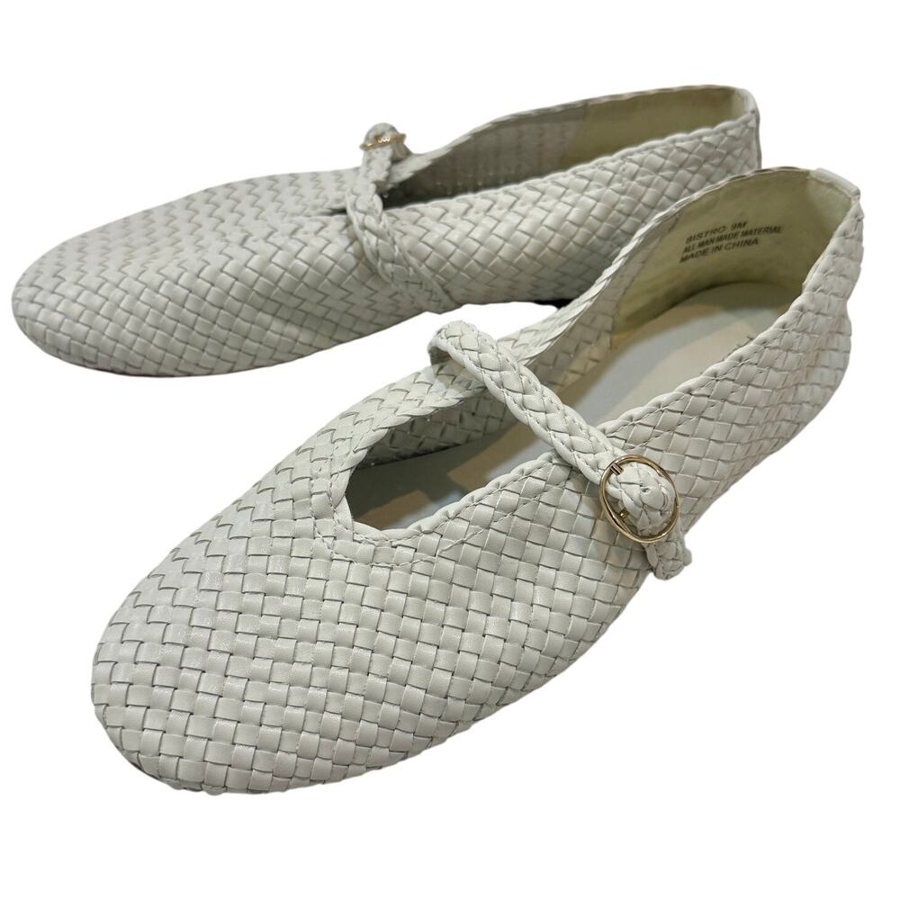 Woven Mary Jane Flats in White - Classic Women's Slip-Ons